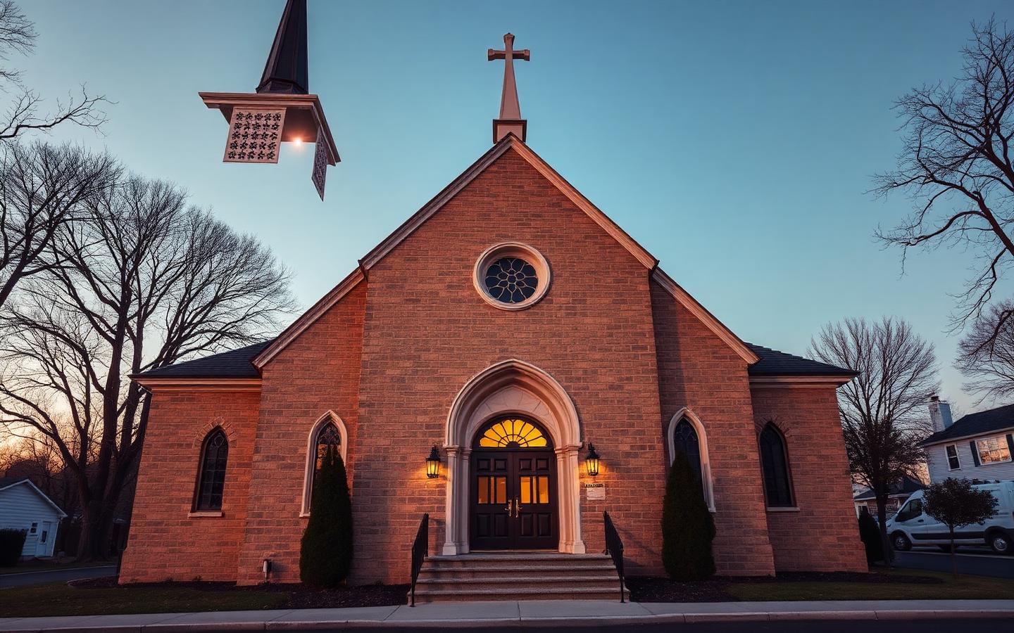 Historic Long Island church at golden hour